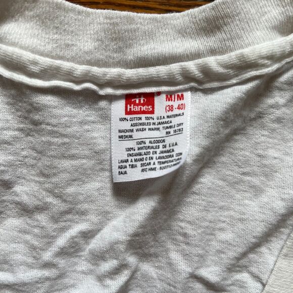 Vintage Hanes V-Neck Solid Blank White T-Shirt Men's Medium Minimal - Picture 2 of 6